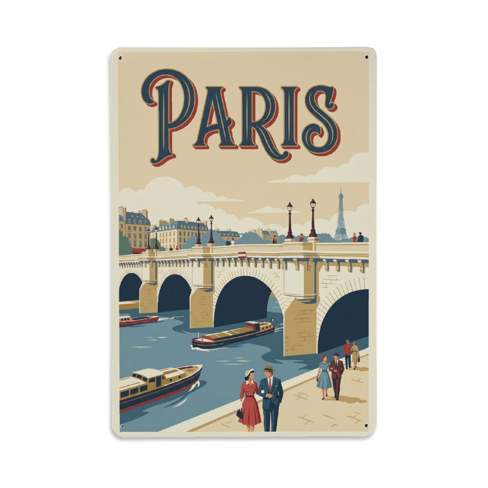 Vintage Travel Paris Pont Neuf Bridge Clean France Metal Tin Sign Plaque Wall Decor for Cafe, Club Bar, Office, Home Garden Metal Poster 8x12Inch