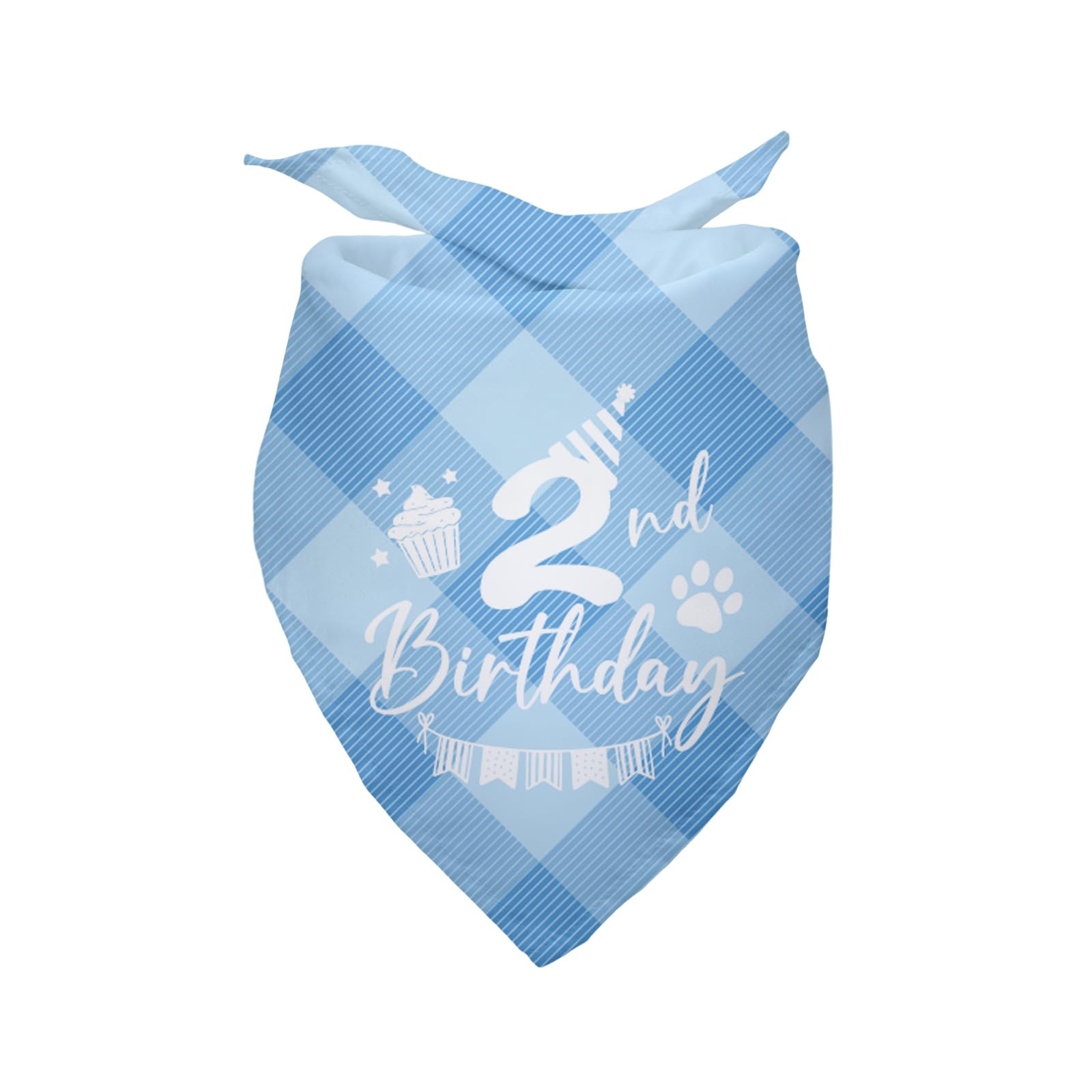 Dog 2nd Birthday Bandana - Plaid Blue Triangle Scarf for Pet Puppy - Happy Birthday Party Decoration - Dog Lover Gift