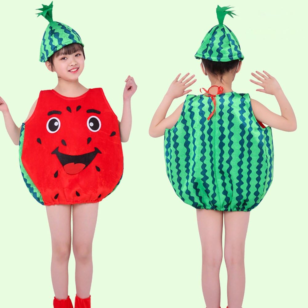Abito Midi Anguria Con Accessori (4 Pezzi) – Costume Da Frutta Per Halloween, Carnevale E Feste Estive, Occhiali E Fascia Inclusi