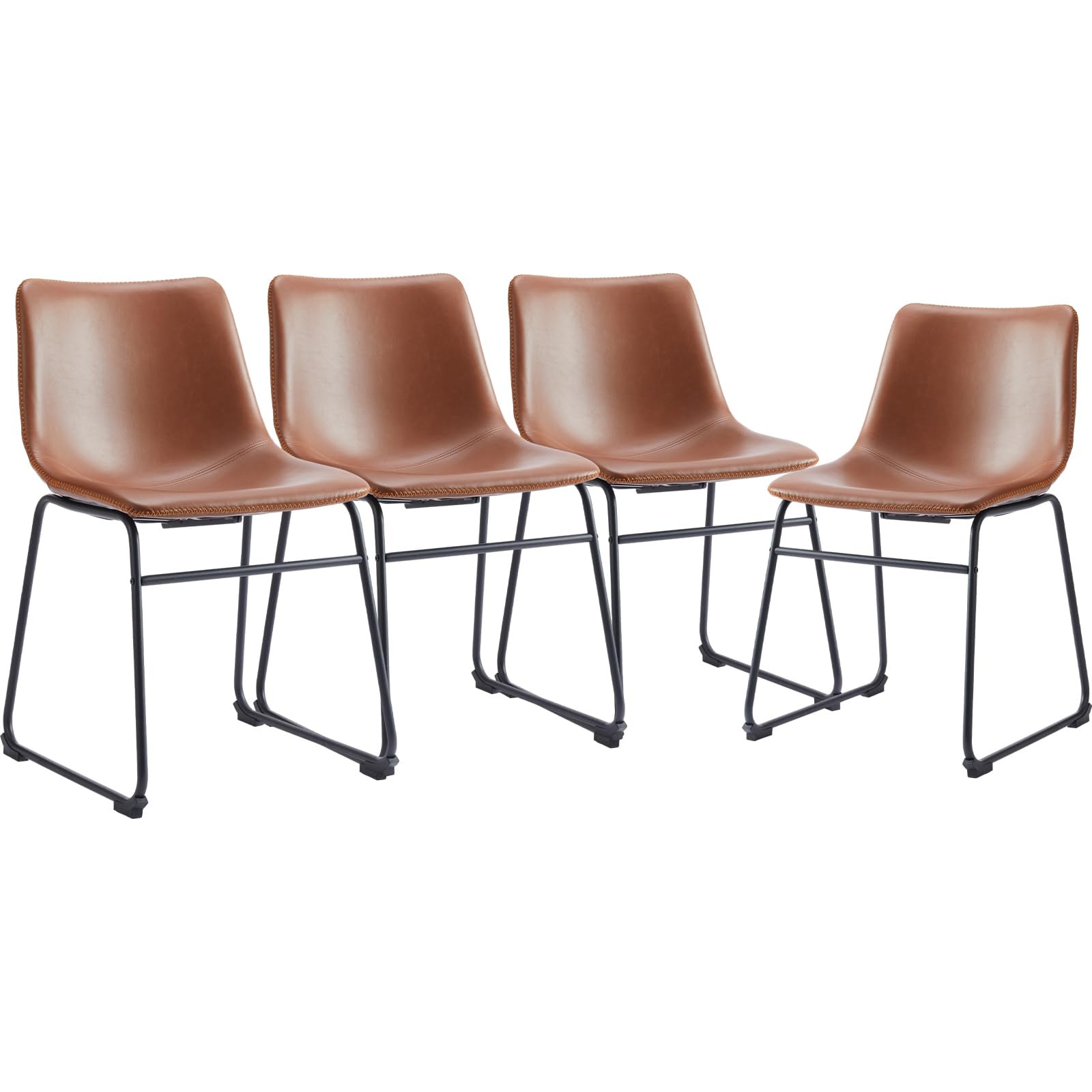 JHK 18 Inch Counter Height Bar Stools Set of 4, Modern Faux Leather High Barstools with Back and Metal Leg, Bar Chairs for Kitchen lsland, Brown