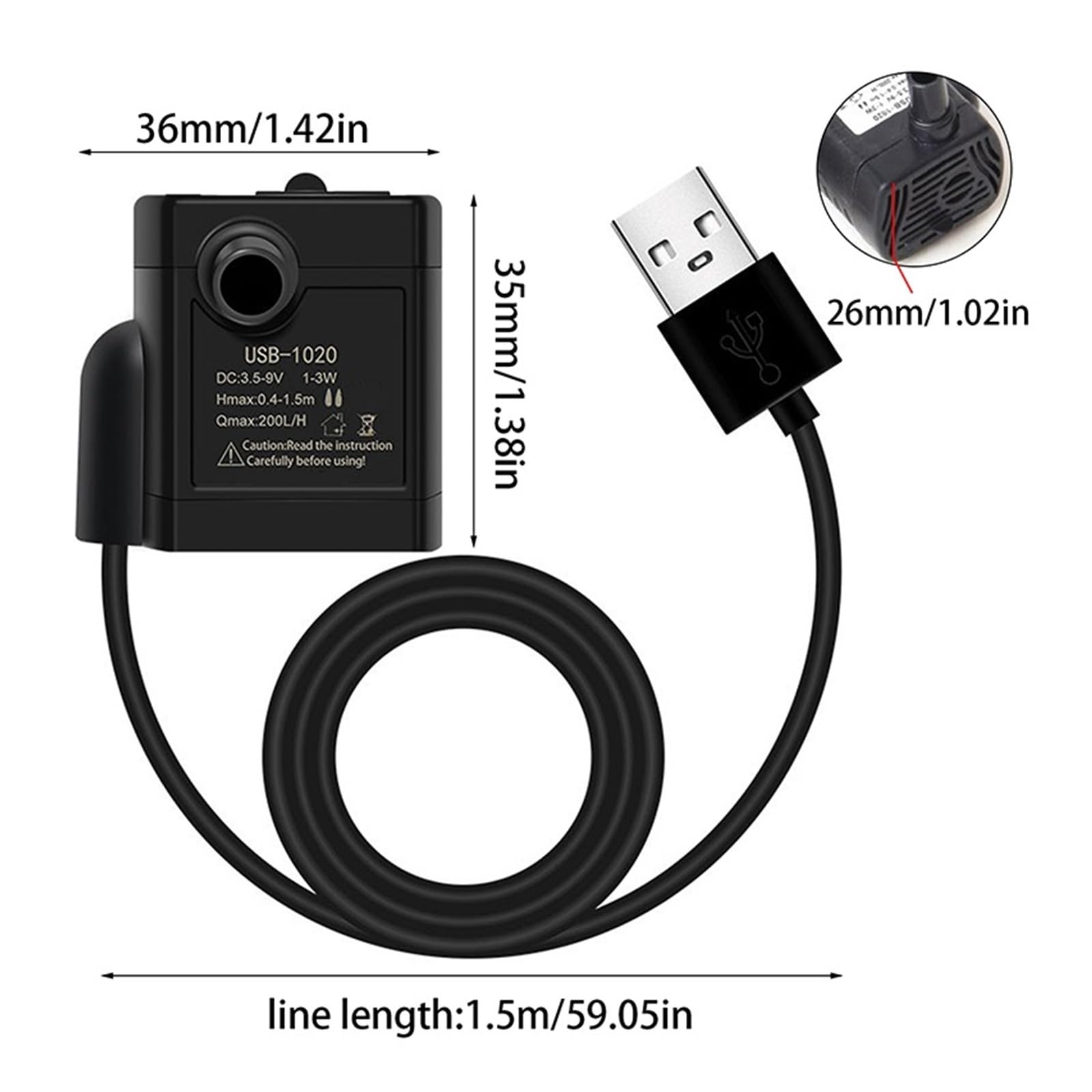 Industrial Water Pressure Diaphragm Pump DC3.5V-9V USB 3W 200L/H Micro Submersible Filter Pump For Pool Fountain Aquarium