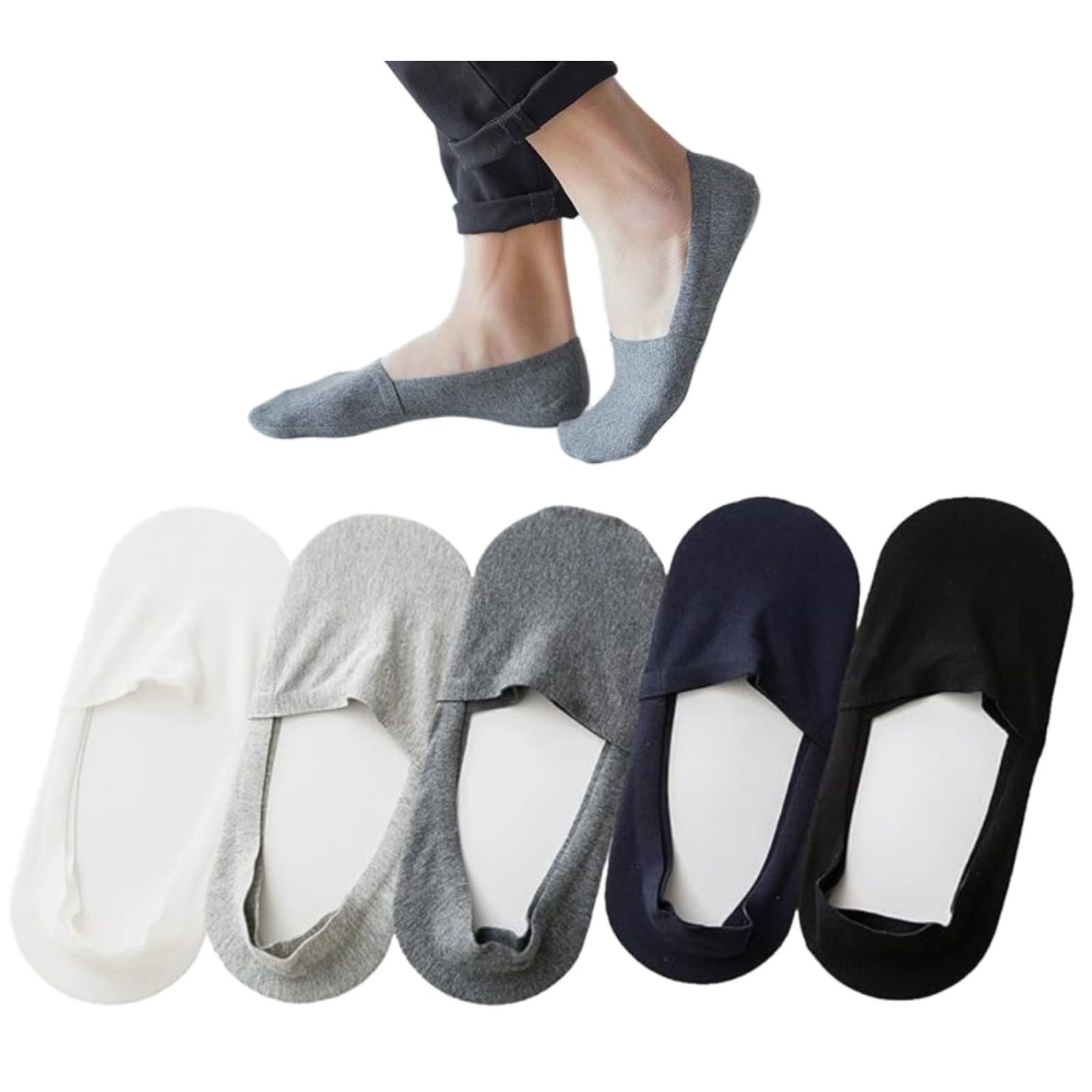 Chaussettes Gaia Hommes Femmes SOKA One, Les chaussettesinvisibles qui tiennent en place, 5 Paires Coton Élastique 38-44, Chaussettes Courtes Respirantes