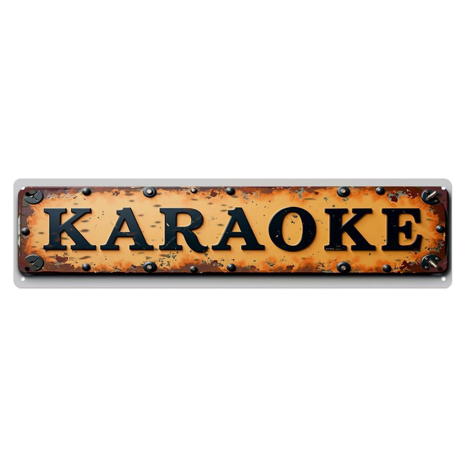 Rusty Metal Karaoke Sign Design Vintage Metal Tin Sign Retro Wall Decor for Home Bar Garage Cafe, Indoor & Outdoor Decorative Metal Poster, 4x16 Inch