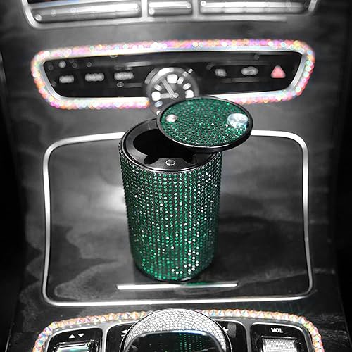 Miniatura 8 de Cenicero de cigarrillos de automóvil con diamantes brillantes portátil con tapa, a prueba de olores, cenicero de automóvil con diamantes de cristal