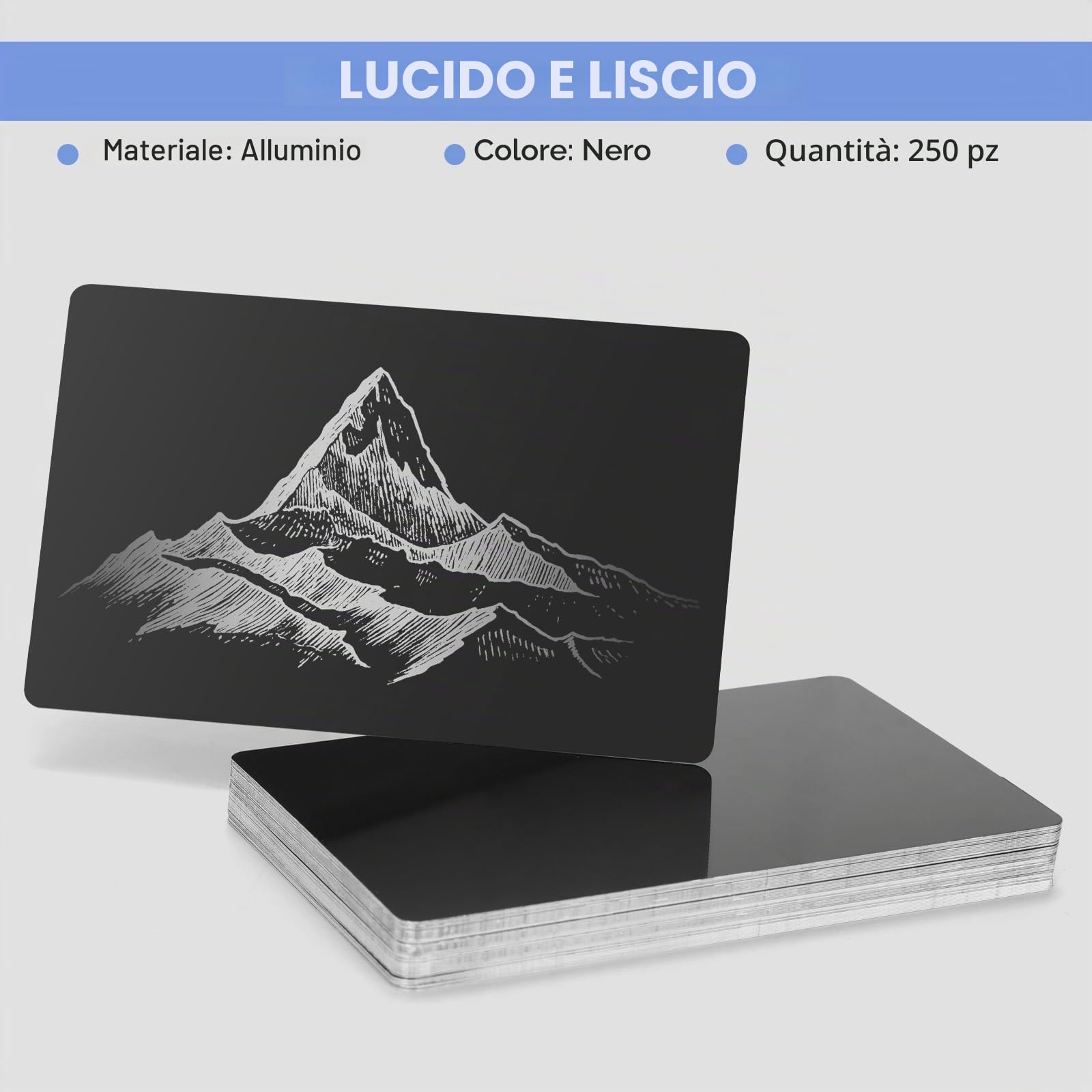 250 biglietti da visita vuoti, in metallo e alluminio, biglietti da visita vuoti, in lega di alluminio, con incisione laser, spessore bianco, nero, 8,6 x 5,4 cm