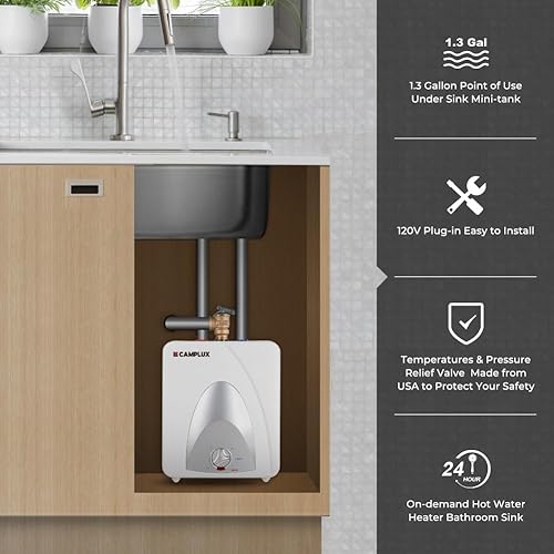 Miniatura 9 de Camplux ME25 Mini calentador de agua eléctrico de 2.5 galones con enchufe de cable, 1.5 kW a 120 voltios
