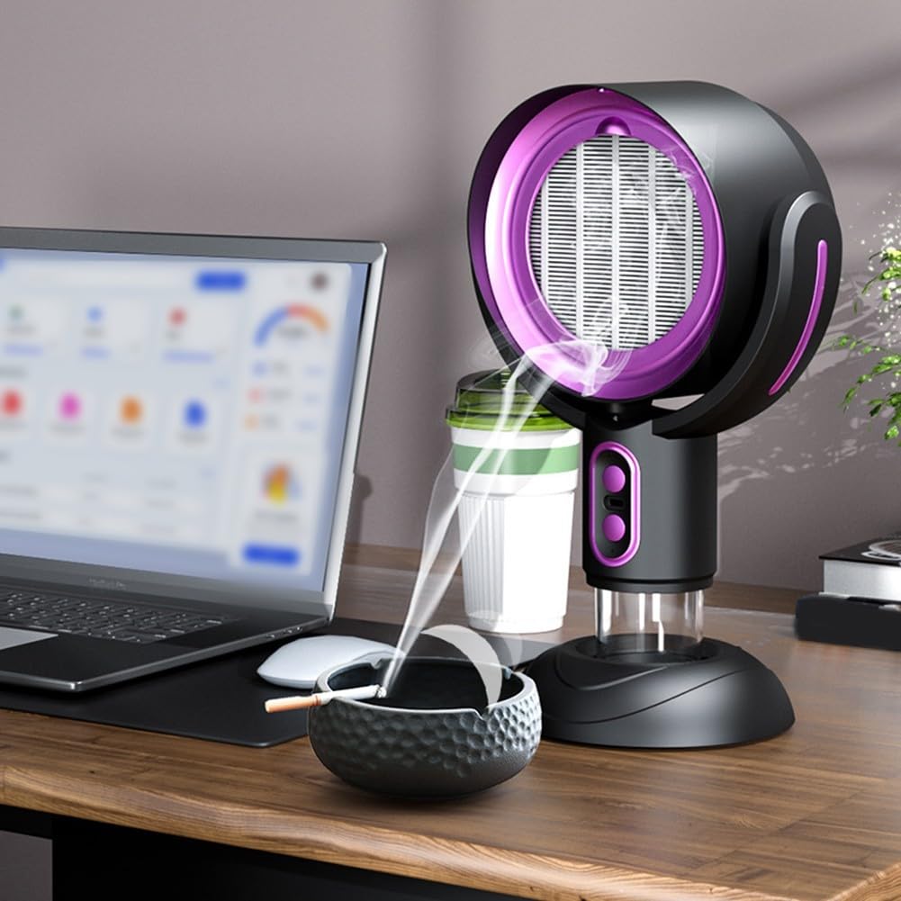 Cappa portatile per cucina, ventilatore di scarico da tavolo ricaricabile tramite USB con 2 velocità, 3000 mAh, a batteria, assorbitore di fumo con filtro rimovibile e coppa dell'olio per (nero viola)