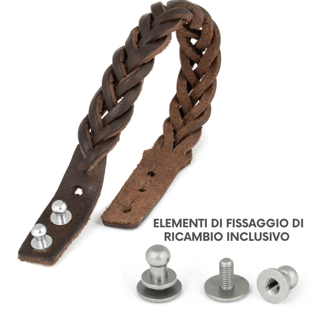 Simaru - Bracciale da uomo in vera pelle vegetale intrecciata, regolabile