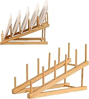 SRYESA 2-Pack 5-Tier Wooden Plate Display Stands for Crafts, Books, Art, Photos, Puzzles & Platters