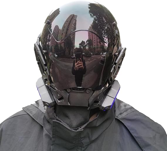 KYEDAY Punk Gothic Cyber Mask for Men,Techwear mask, Halloween Cosplay Costume Accessory with LED Light