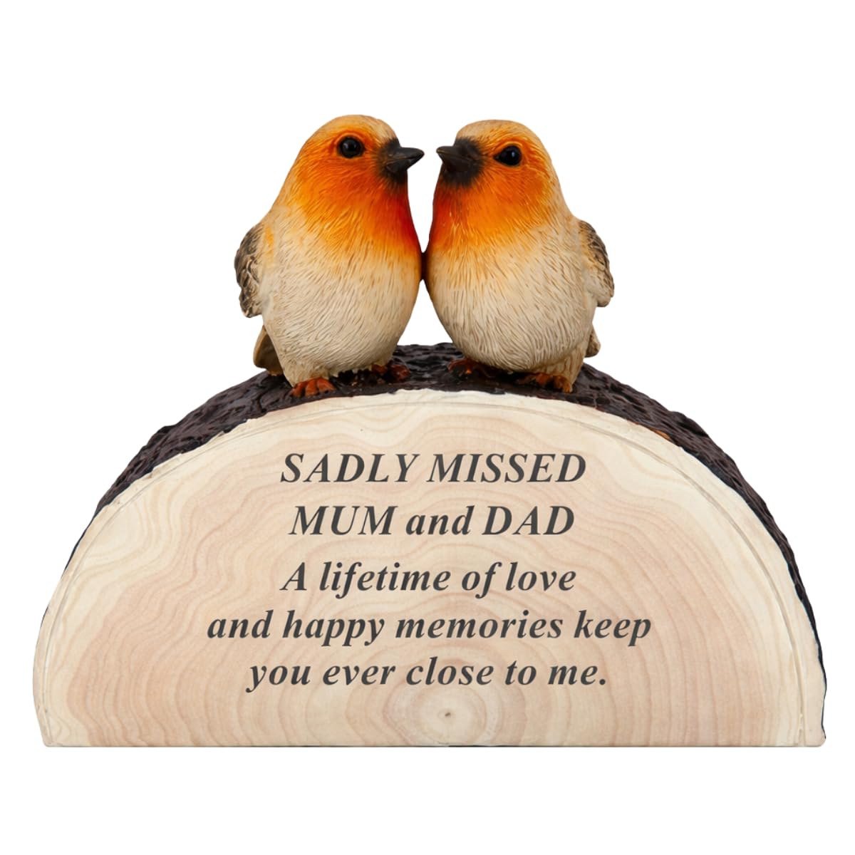 Yöl Brown Mum And Dad Memorial Two Robins On Log Ornament 14X17x6cm Graveside Memorial Plaque Remembrance Ornament Garden Grave Decoration Sympathy Gift For Loss
