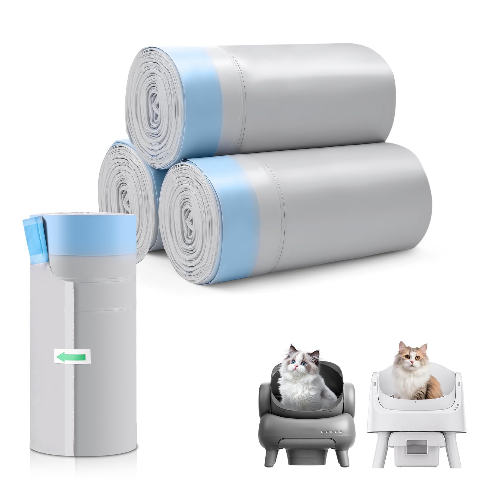 80 Count Cat Litter Box Bags for Petpivot Autoscooper 11 NeakasaM1 Open-Top Self-Cleaning Cat Litter Boxes, Leak-Proof Drawstring Trash Bags
