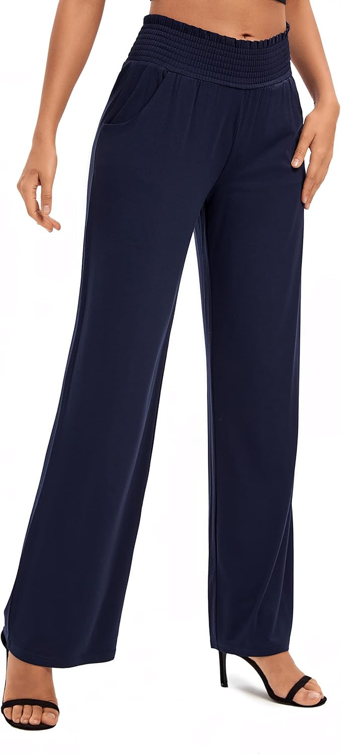 Urban CoCo Womens High Waist Flowy Palazzo Pants Elastic Waist Wide Leg Stretchy Straight Leg Dressy Casual Lounge Trousers - Image 5