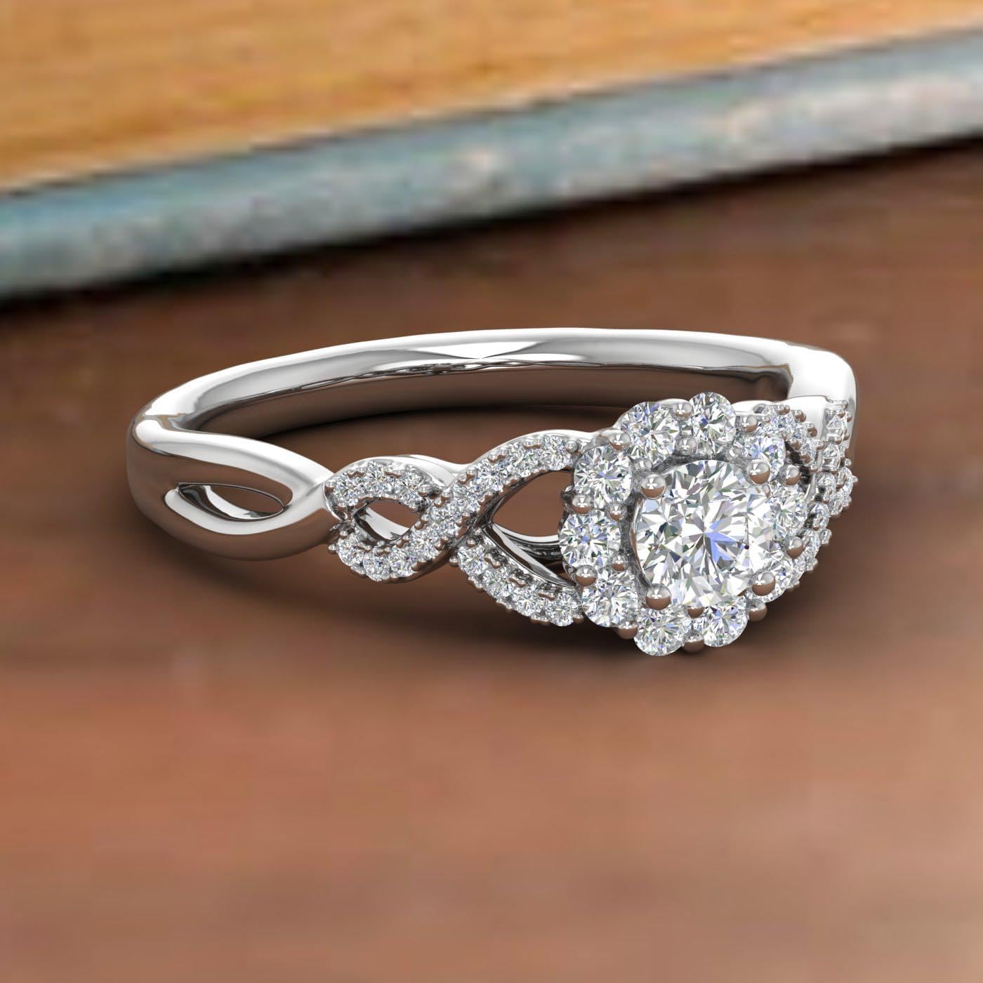 1/2 Carat Prong Set Diamond Twisted Engagement Ring in 10K Solid Gold