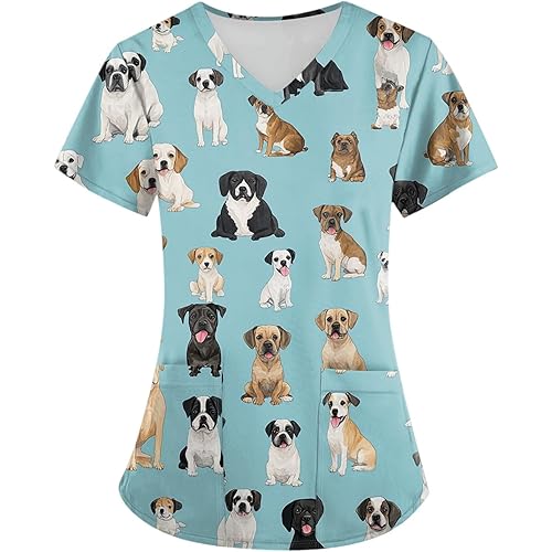 Print Scrubs for Women Nurse Vet Pediatric with Design Fit Plus Size Scrub Tops 2025 Spring Summer Scrub Shirts