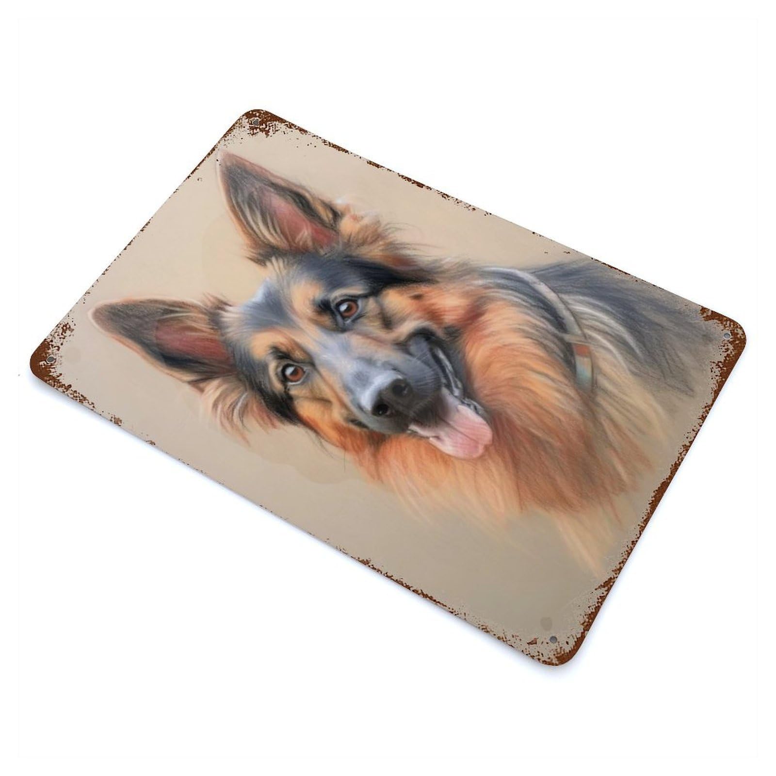 Garage Style German Shepherd Sketch Rustic Tin Plaque 11.8"x7.9", Classic Wall Plaque for Bar And Workshop
