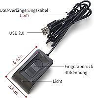 Vista 8 de Lector de huellas dactilares USB para Windows10/11, instalación automática del controlador de Windows Hello con cable de extensión de 5 pies