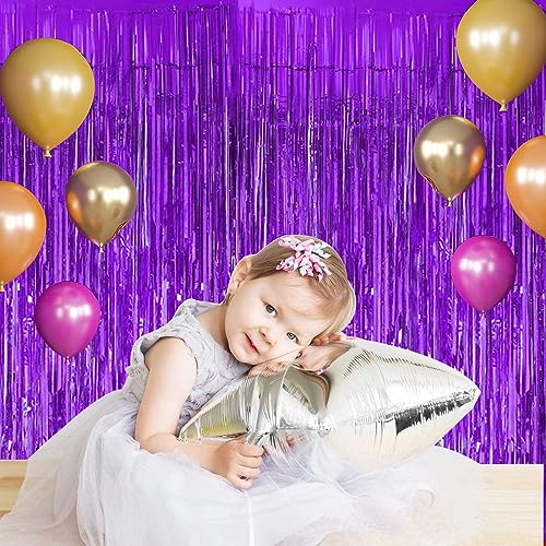 Image of BEISHIDA 4 Pcs Purple Door Streamers Tinsel Curtain Party Streamers Backdrop Fringe Foil Wall Background for Birthday Halloween Wedding Mermaid Party Decoration(3.28 ft x 6.56 ft),Violet