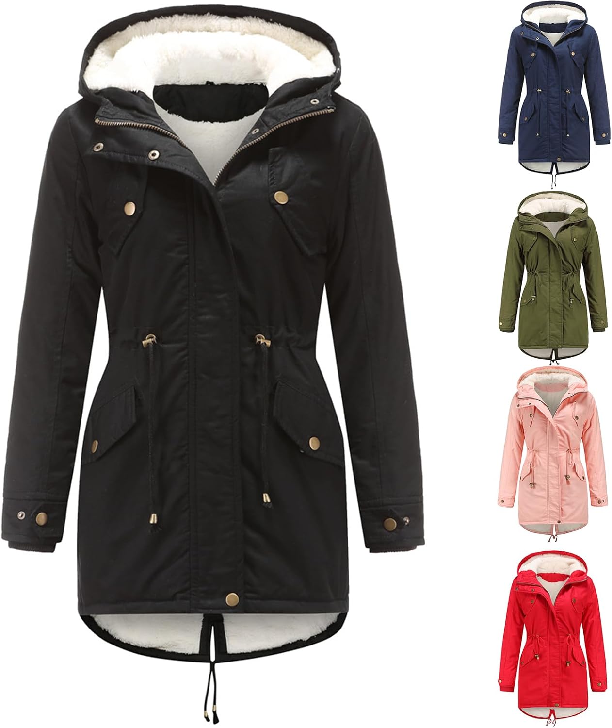Parkas for Women Thicken Hooded Sherpa Lined Parka Military Anorak Jacket Warm Snow Coat Mid Length Winter Outwear
