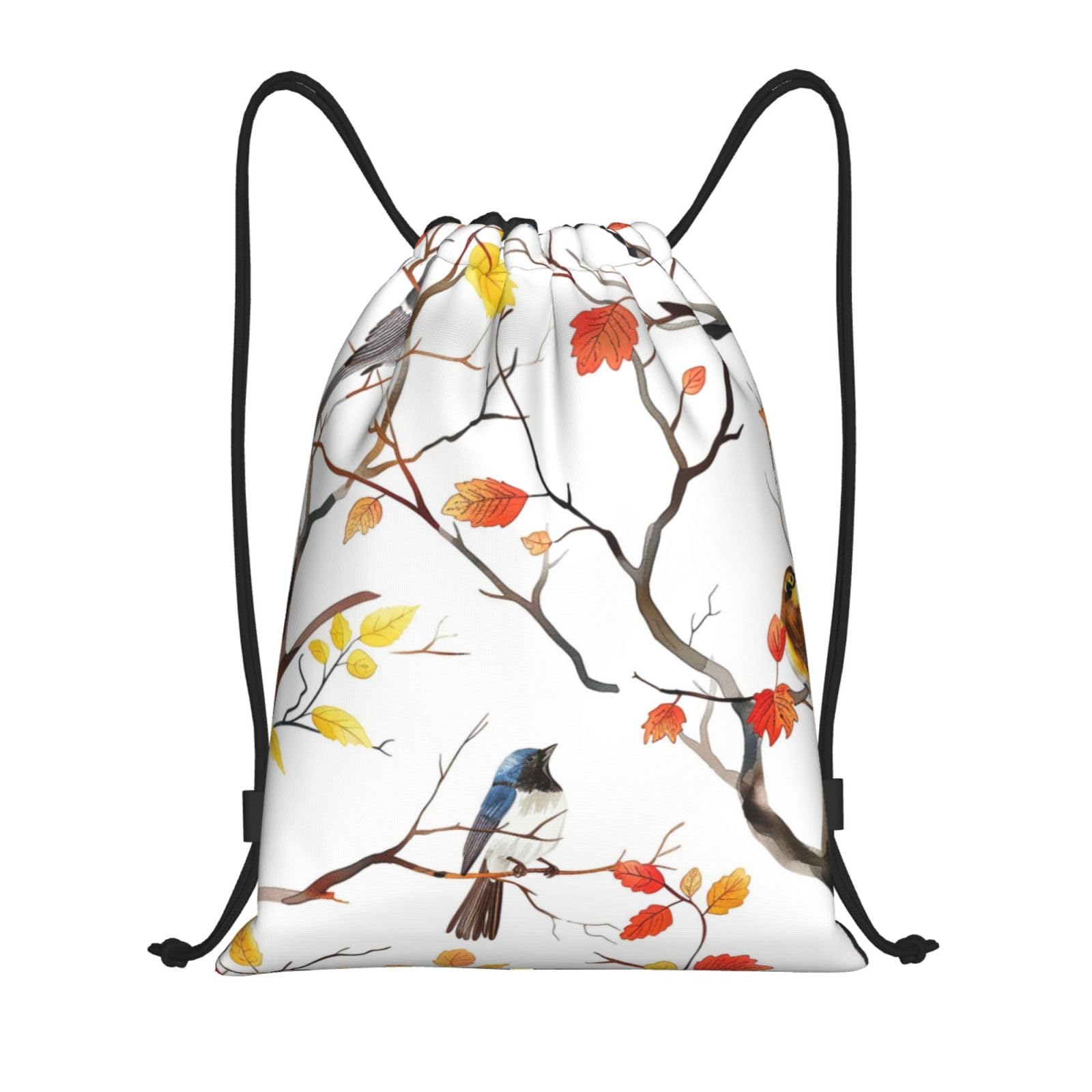 Drawstring Gym Bag for Men/Women,Fall Autumn Maple Leaves Birds On The Tree Draw String Back Bag Sports Gym Beach Swim Backpack