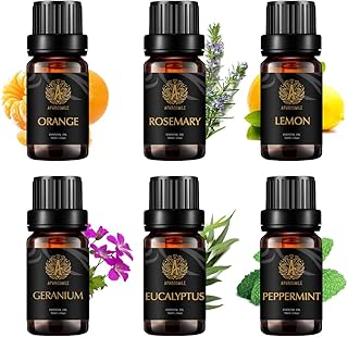 Aromatherapy Lemon Essential Oil Set for Diffuser, 100% Pure Orange Essential Oils Kit, 6X10ml Therapeutic Grade Cleaning Essential Oils Set-Lemon,Rosemary,Orange,Peppermint,Geranium,Eucalyptus Oil
