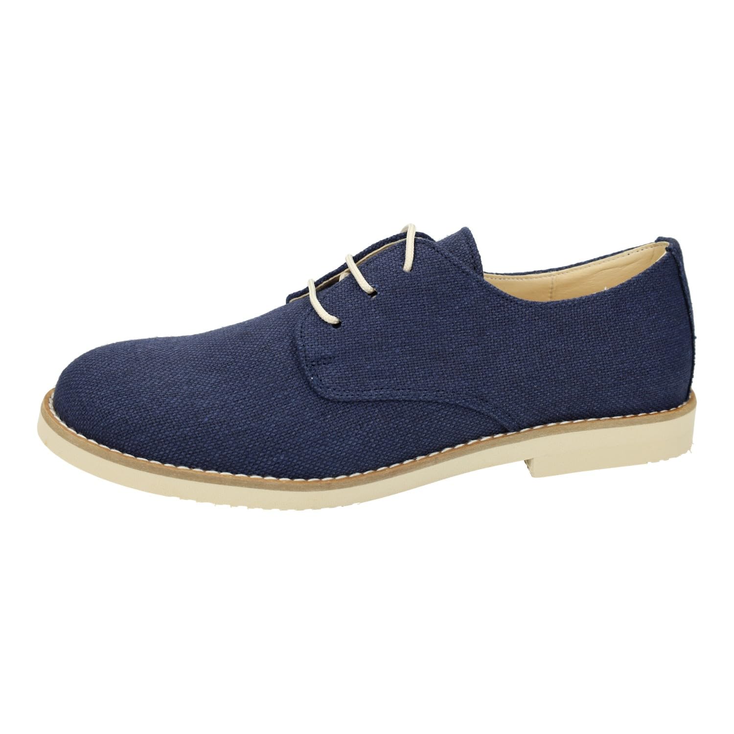 YOWAS 20344 Esparteñas de niño para comunion, en Color Azul Marino, Plantilla de Piel y Cordones para Ajustar, Hechas en España NIÑO Zapato COMUNIÓN
