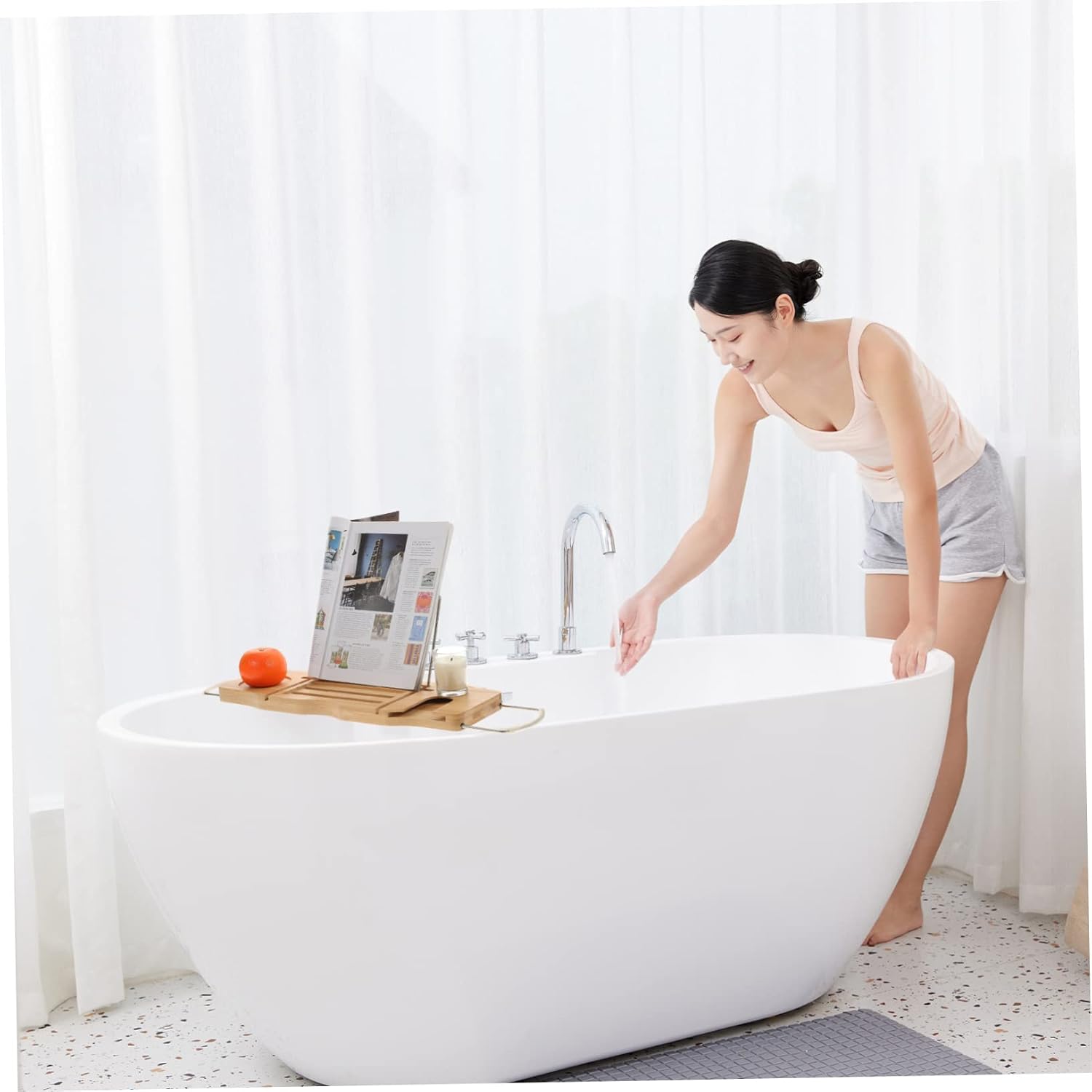 Bamboo Bathtub Shelf Tub Tray for Bathtub Expandable Adjustable Bathroom Accessory