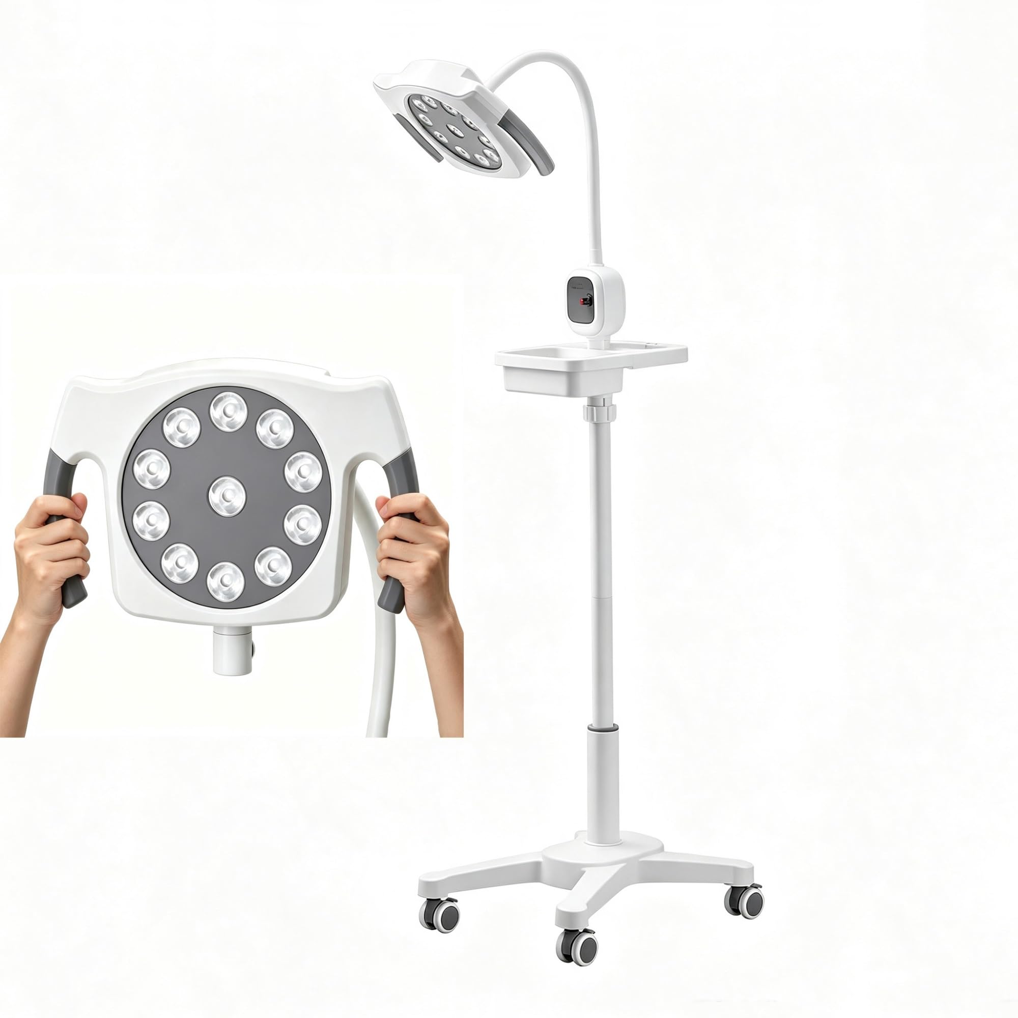 Lampada da Visita Chirurgica LED 12W, Lampada per Visita Ginecologica | Luce Fredda Mobile Senza Ombre con Collo di Cigno Flessibile per Studi Dentistici, Orali e Ambulatori Ginecologici