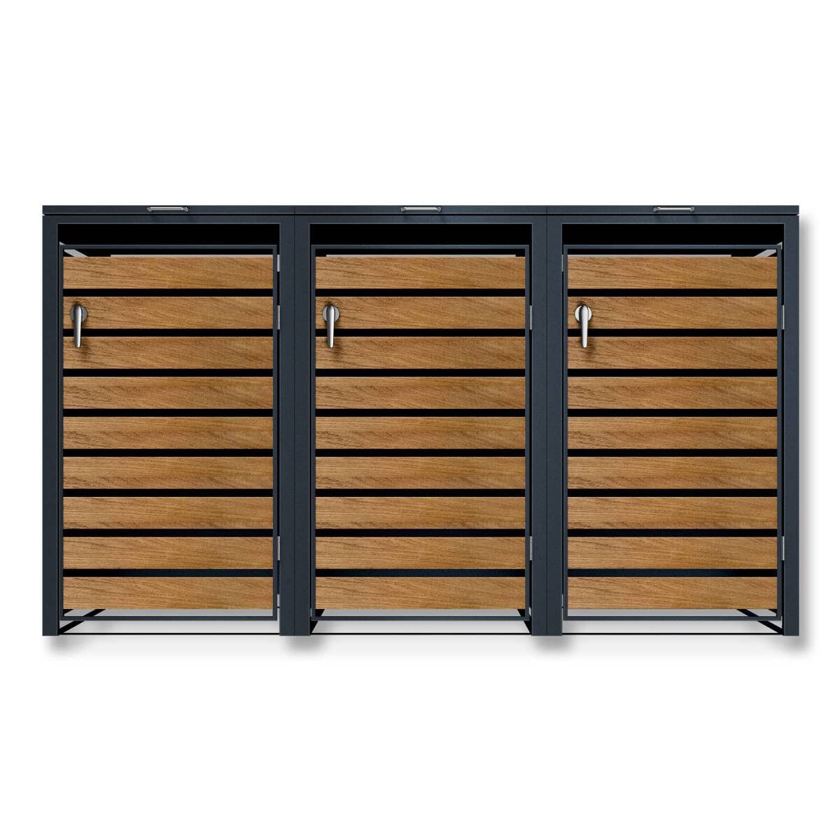 Metzler box pattumiere design antracite & effetto legno 3x240L, acciaio verniciato a polvere, robusto e chiudibile