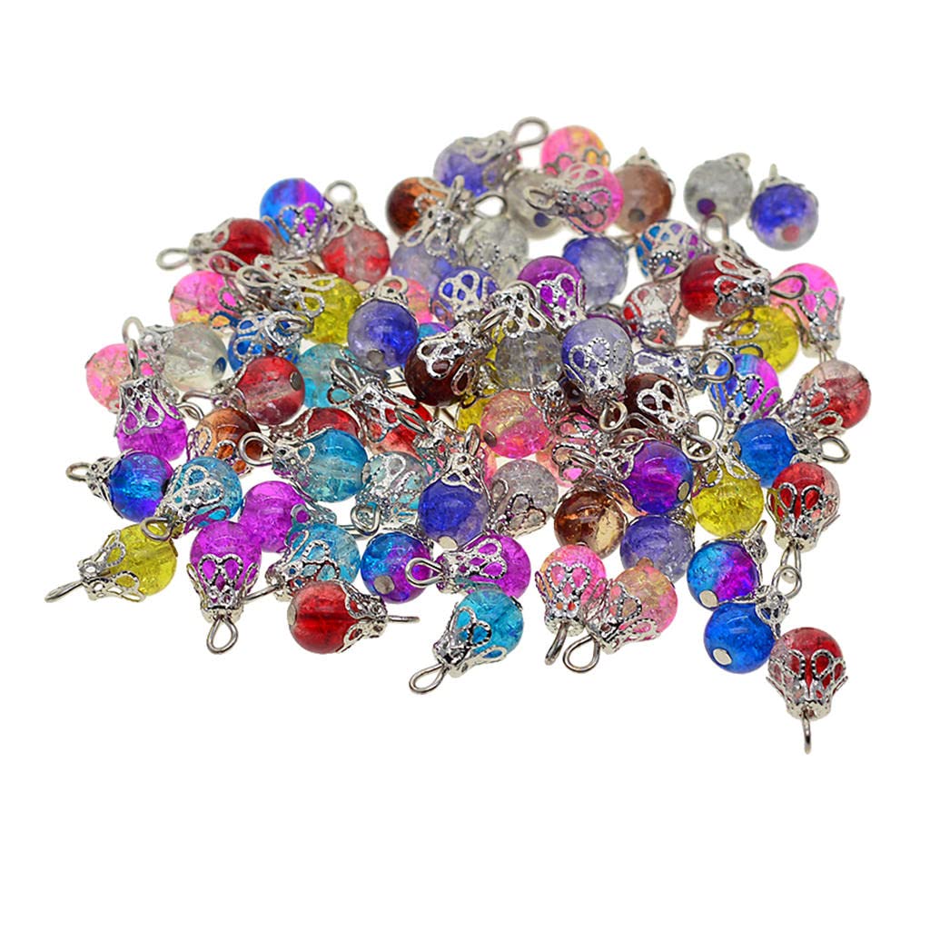 Baoblaze 50Pcs Crystal Beads Dangle Charms Glass Pendants with beads of flower Caps for Jewellery Making, 15 x 8mm
