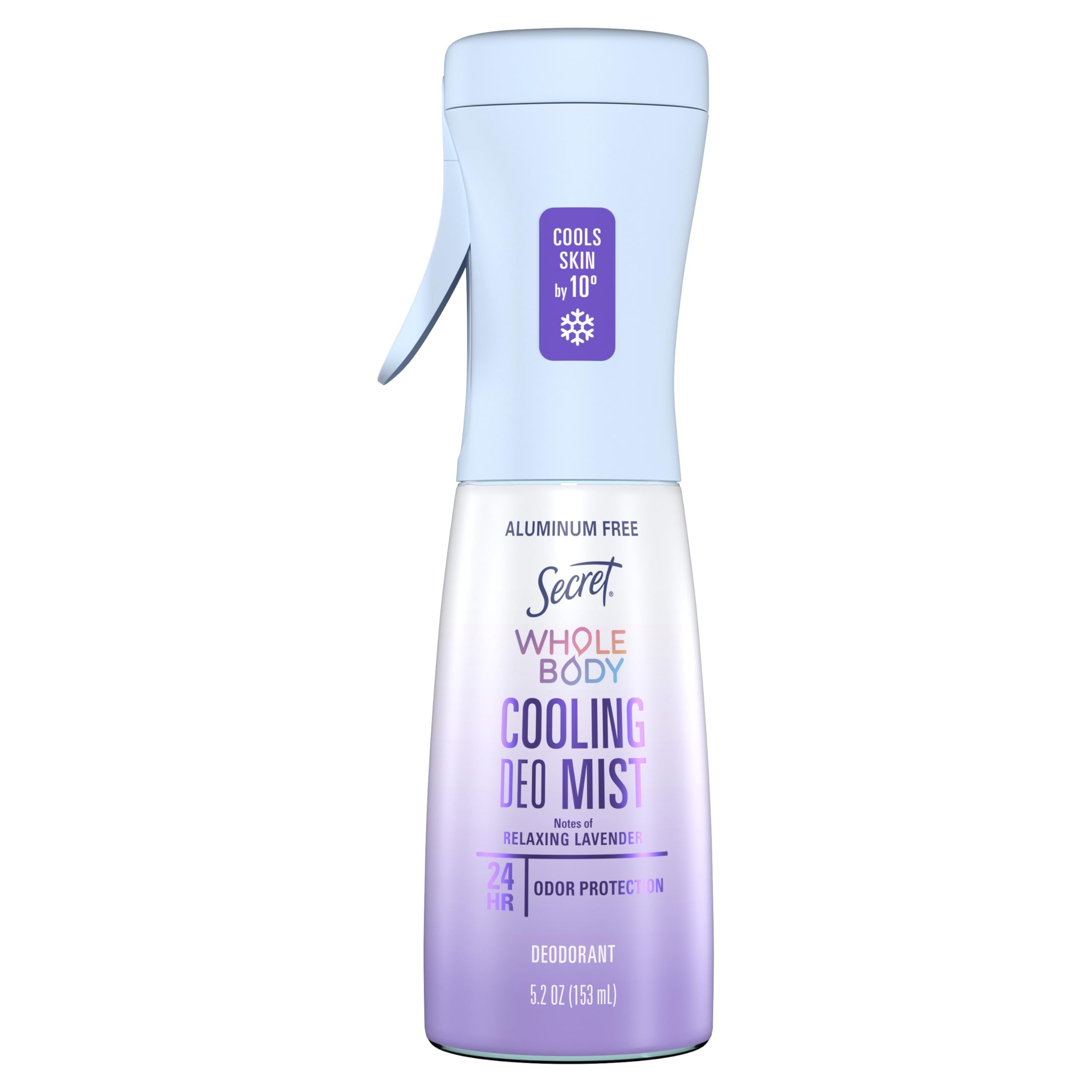 Secret Cooling Aluminum Free Whole Body Deodorant Mist for Women, 24hr Odor Protection, Instant Cooling Relief, Soothes & Revitalizes Skin, PH Balanced Formula, Relaxing Lavender Scent, 5.2 fl oz