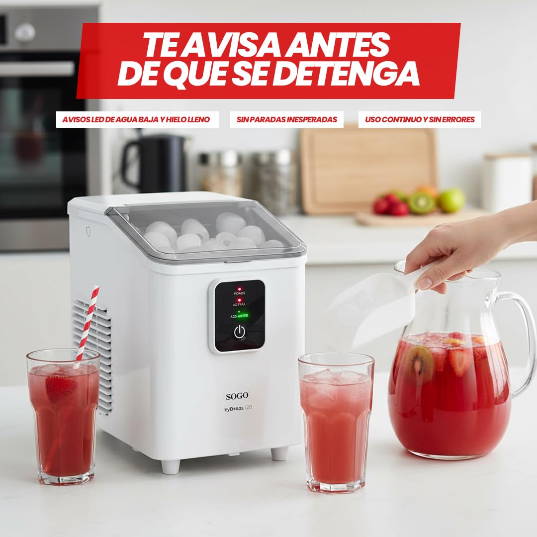 SOGO Máquina de Hielo Compacta para Hogar y Oficina 12kg/día - Fabricadora de Hielo Rápida 8 Cubos por Ciclo - Función Autolimpieza - Máquina para Hacer Hielo con Depósito 1,8L - Avisos Inteligentes