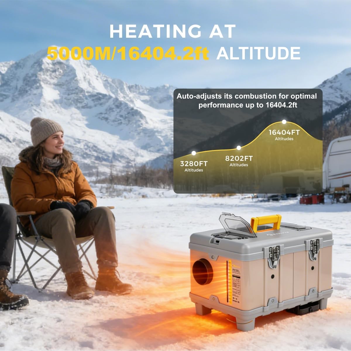 Toolbox Chauffage à air diesel portable 8 kW, 220-240 V CA et 12/24 V CC avec application Bluetooth et adaptateur UE, démarrage/arrêt automatique, mode plaque adaptative, chauffage diesel pour voiture