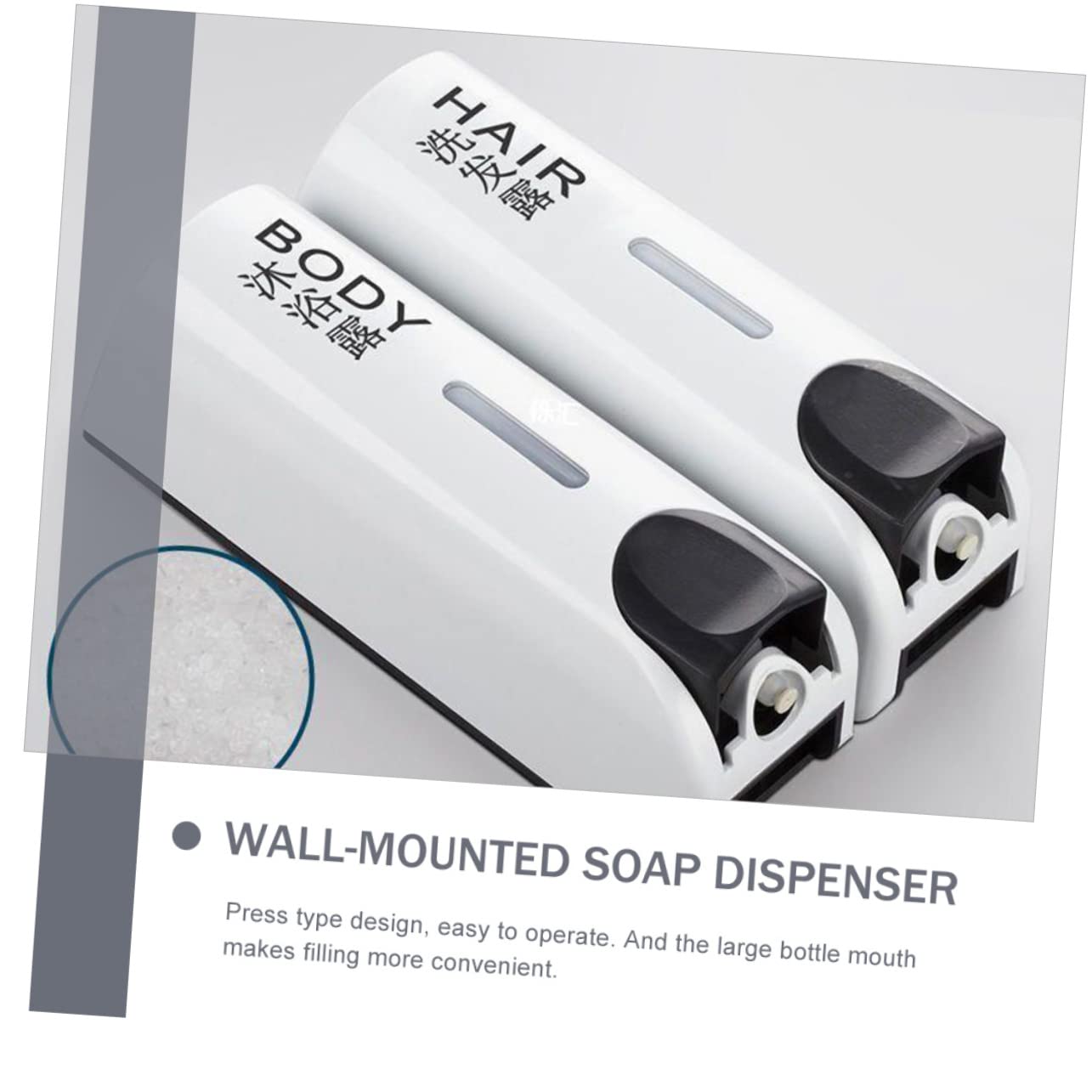 LABRIMP Dispensador de Jabón para Baño de Pared sin Perforaciones, Plástico Blanco Boca Grande Recargable, Adecuado para Hotel y Viaje