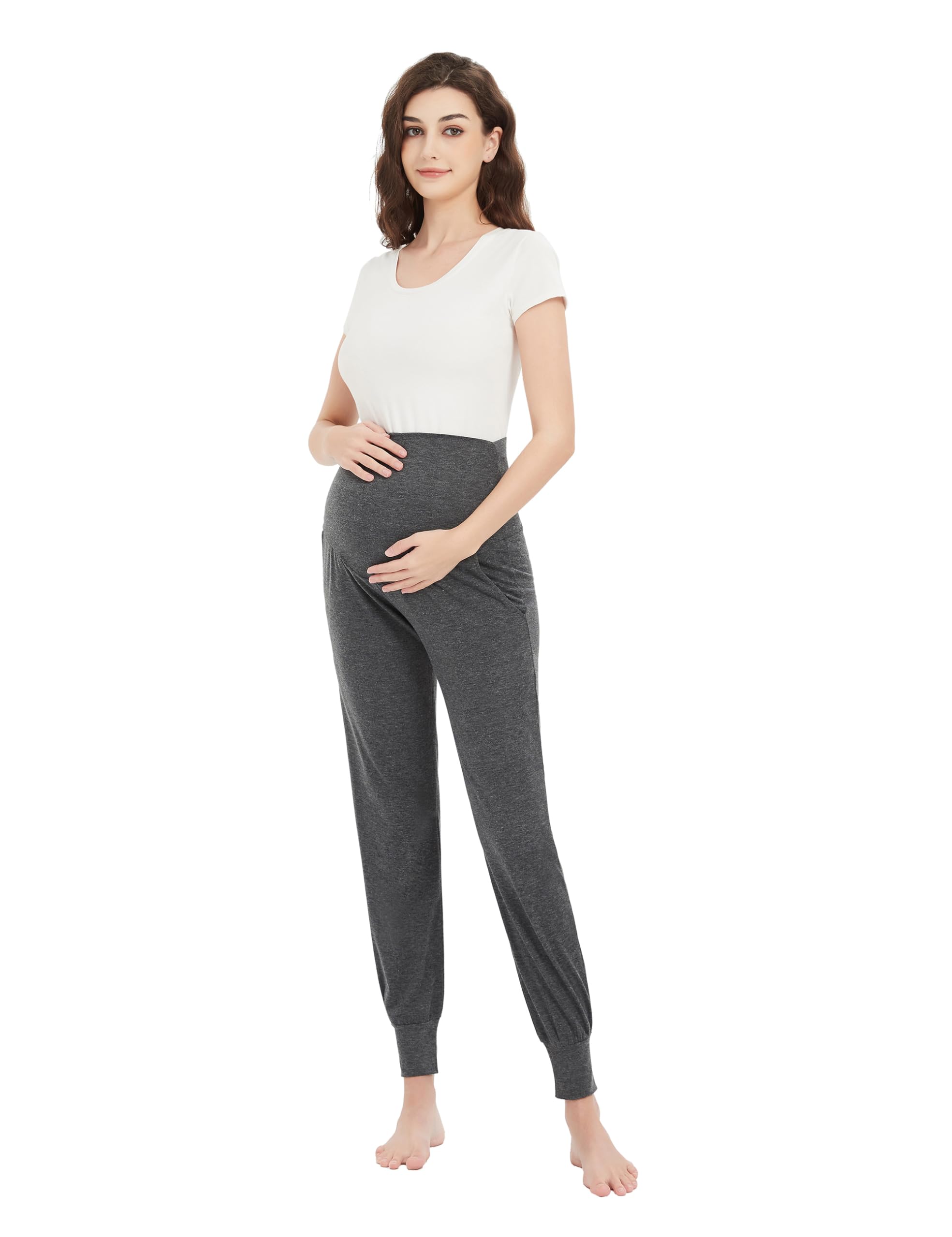 Pantaloni da jogging premaman da donna per gravidanza, vestiti sopra la pancia, pantaloni per gravidanza con tasche