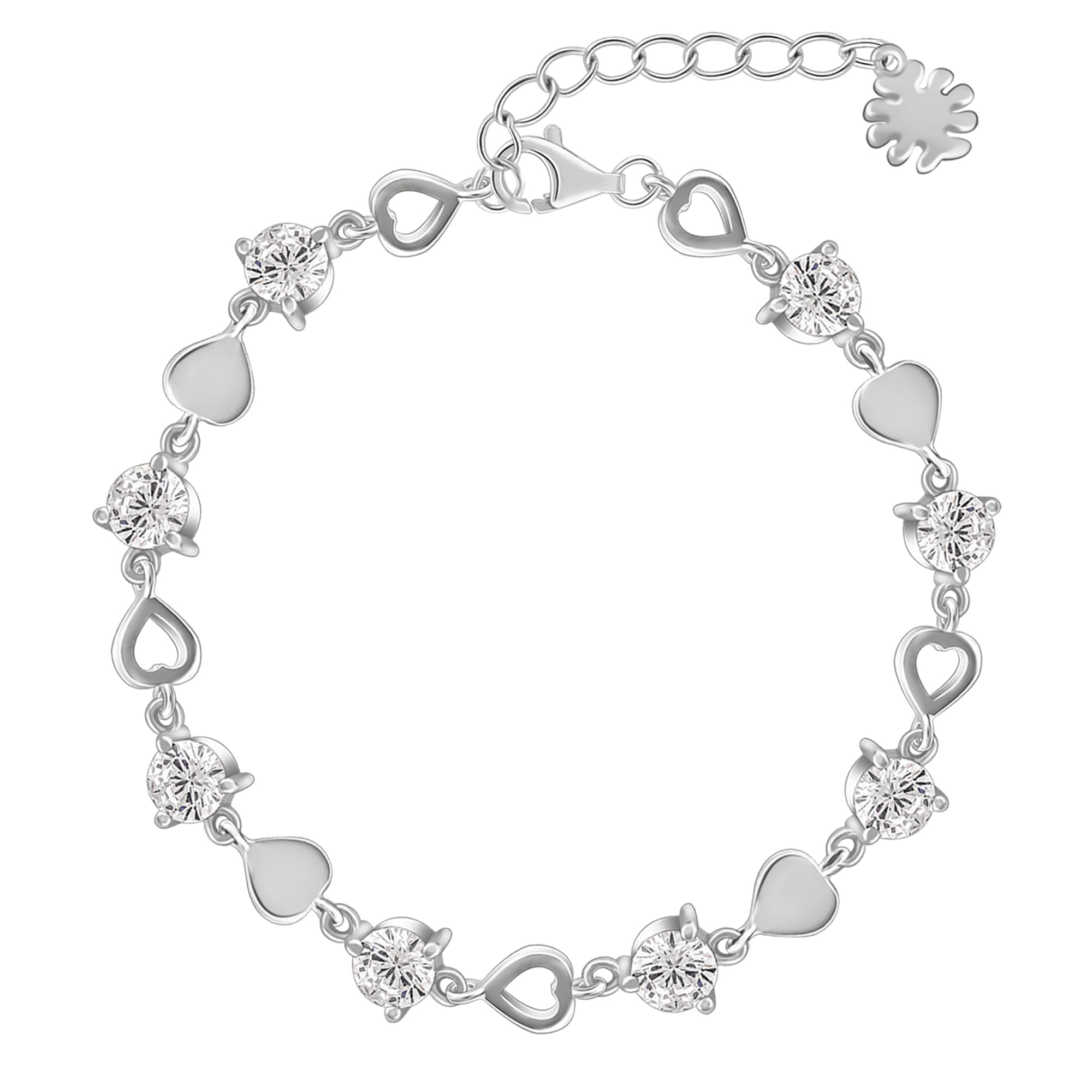 925 Silver Heart Lock Bracelet Anklet Pendant with Link Chain | Zircon Studded| Gifts for Women & Girls