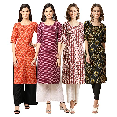 Image of Pinkmint Women's Crepe Digital Print Straight Kurta [Pack of 4]