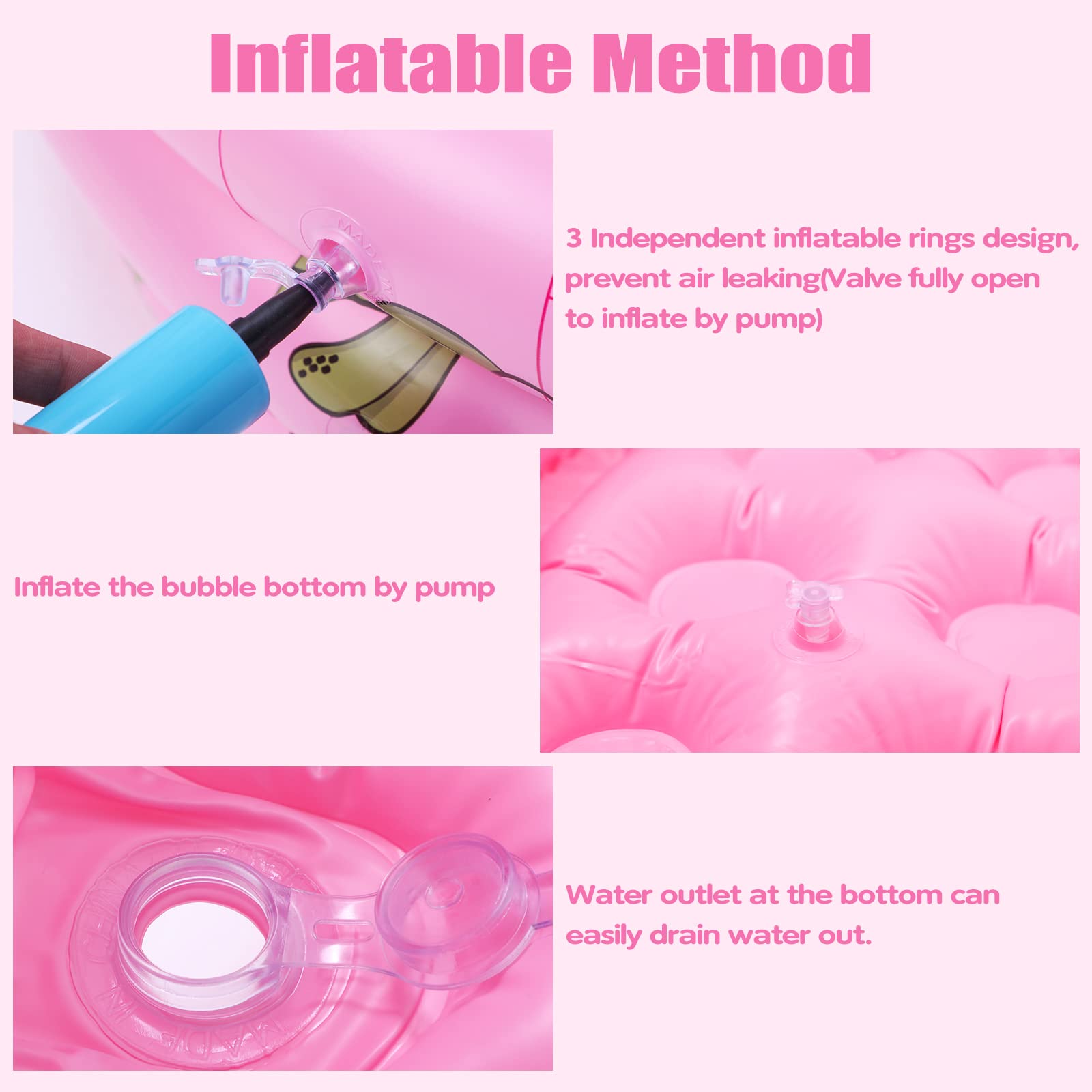 Highttoy Piscina Bambini,Piscina Gonfiabile Rotonda da 51 Pollici Piscinetta Gonfiabile Neonato Bambini Bambina, PVC Durevole 3 Camera d'aria Individuali, Rosa(130 x 40cm)