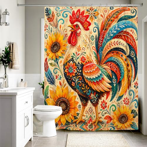 Rideau de douche extra long en polyester imperméable 183x243 cm motif coq - 3