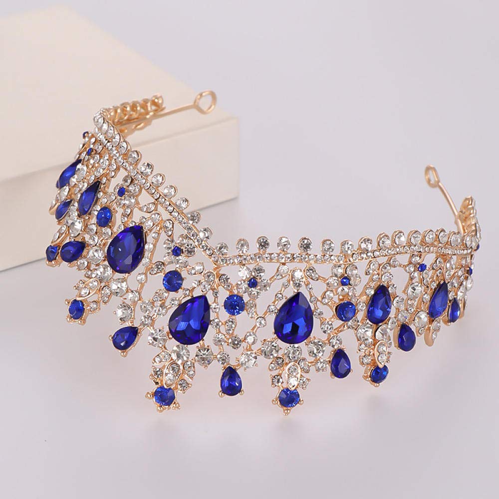 Tiara, stop strasu, Bridal Crown, opaska na czoło, Noble Blue Crystal Flower'S kobiety prosta, modna, wesele, ozdoba do włosów, retro na imprezę