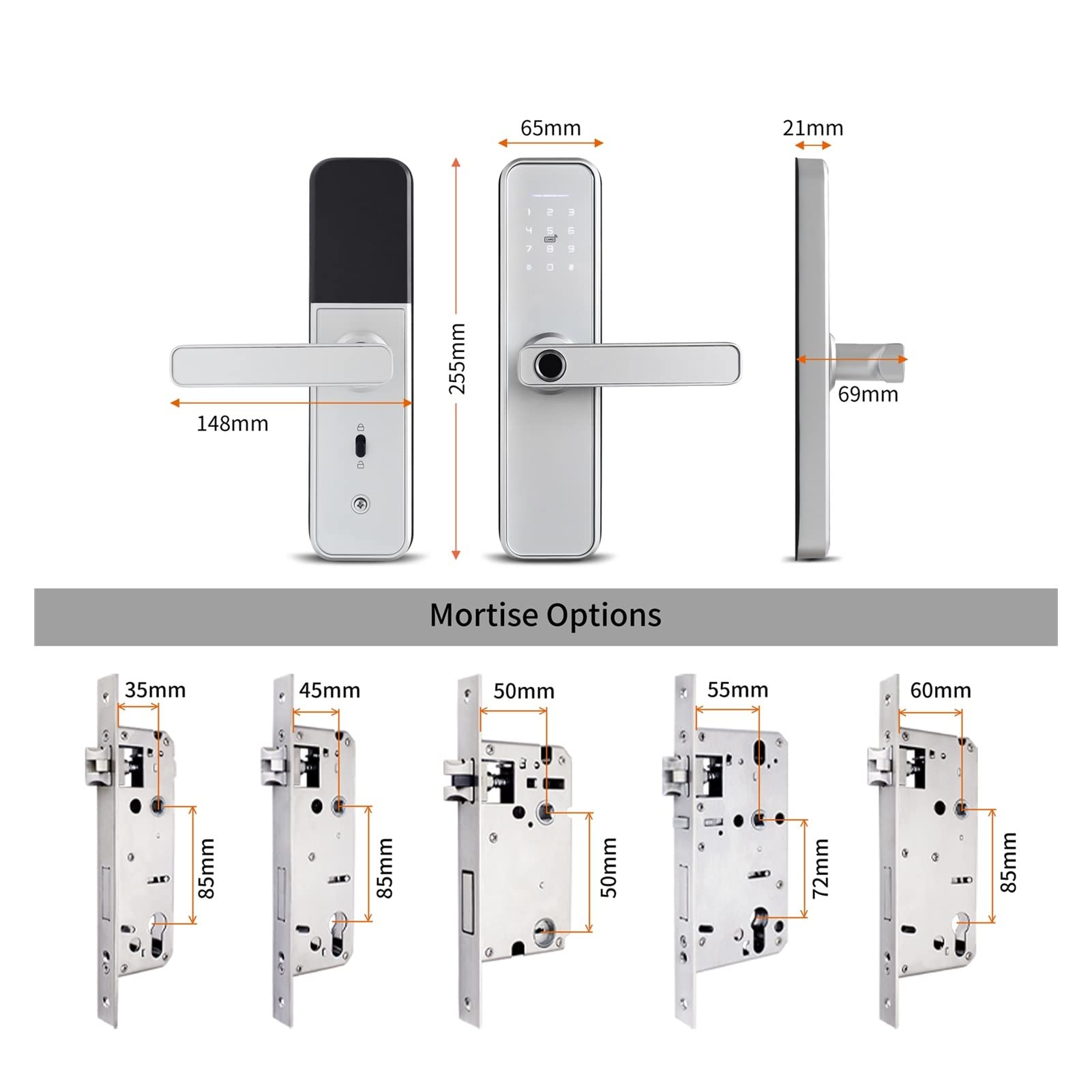 Inteligentny zamek do drzwi, Wifi elektroniczny Smart Lock Drzwi Z Ttlock App, Zabezpieczenia biometryczne Fingerprint Inteligentna blokada hasłem Rfid. Karta(4585 silver)