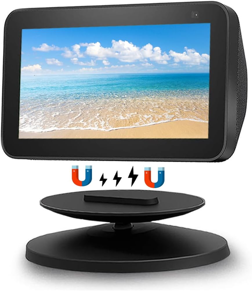 Adjustable Magnetic Tilt Alexa Show Stand Mount for Echo Show 5 & 8 (1st & 2nd Gen) with 360 Degree Rotation Function & Anti-Slip Base Compatible with Cellphones (Black)