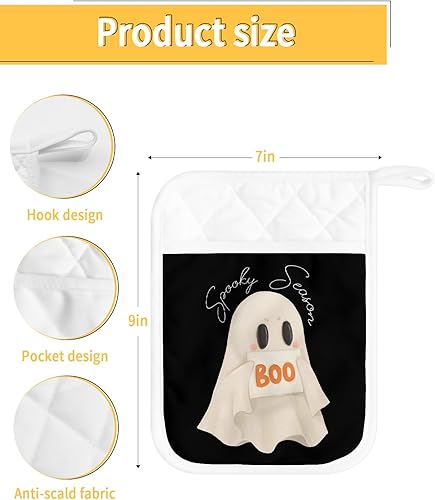 Miniatura 3 de Halloween 5Pcs Pot Holders for Kitchen, Non Slip & Heat Insulation Terry Cloth Potholder Set with Pocket, Thick Hot Pad Oven Mitts Trivet Coaster