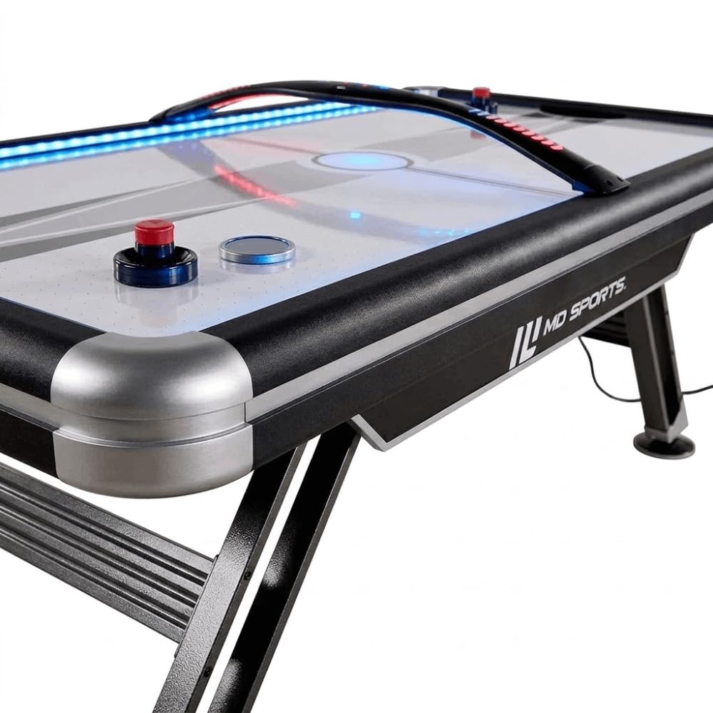 DEVESSPORT Air Hockey Rebel con Efectos LED, Mesa de Hockey Eléctrico, Incluye Todos los Accesorios Necesarios, Montaje Rápido en Casa 226x127x78 cm