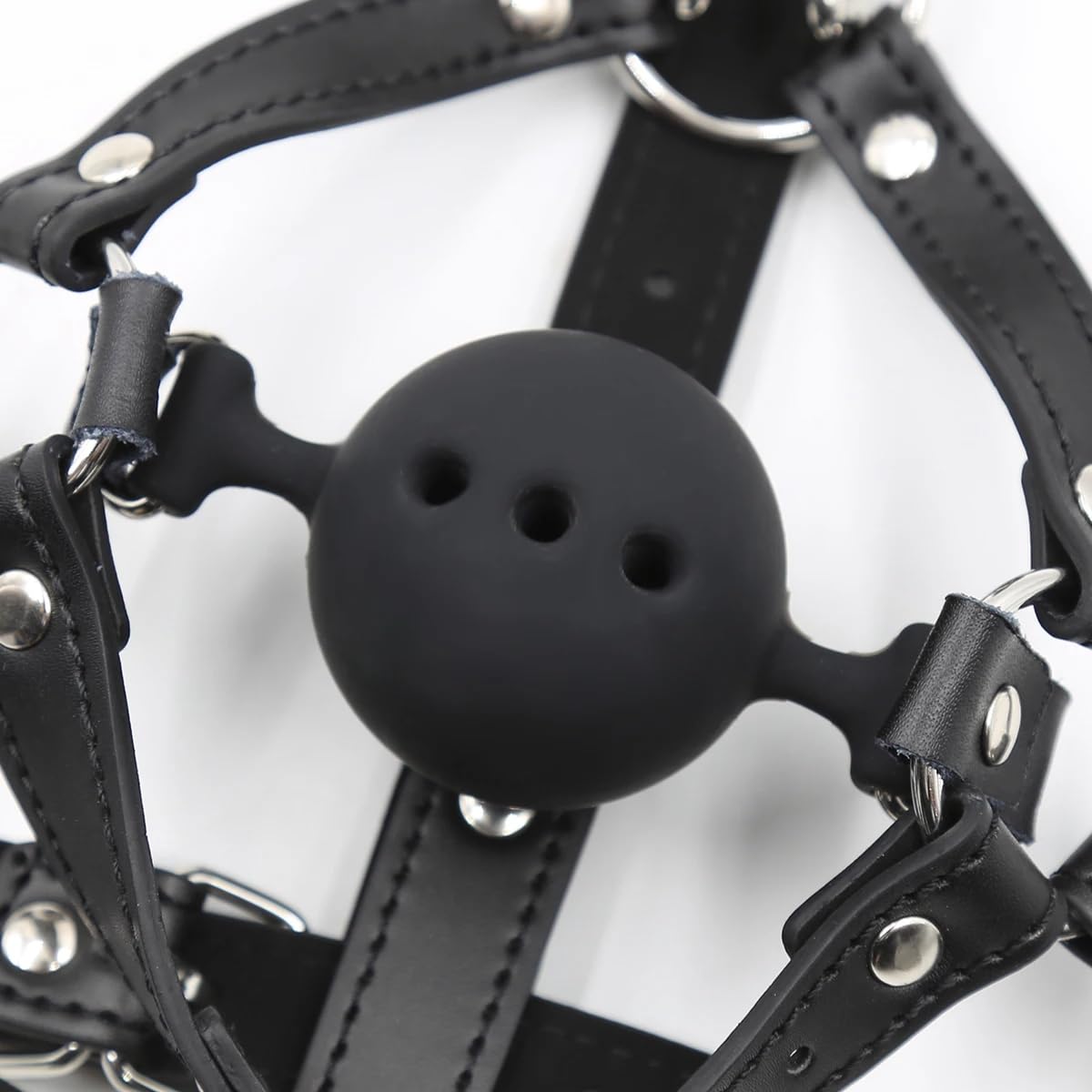 Accesorio de entrenamiento bucal con correa de cuero PU y bola de silicona para arnés (4,5 cm)