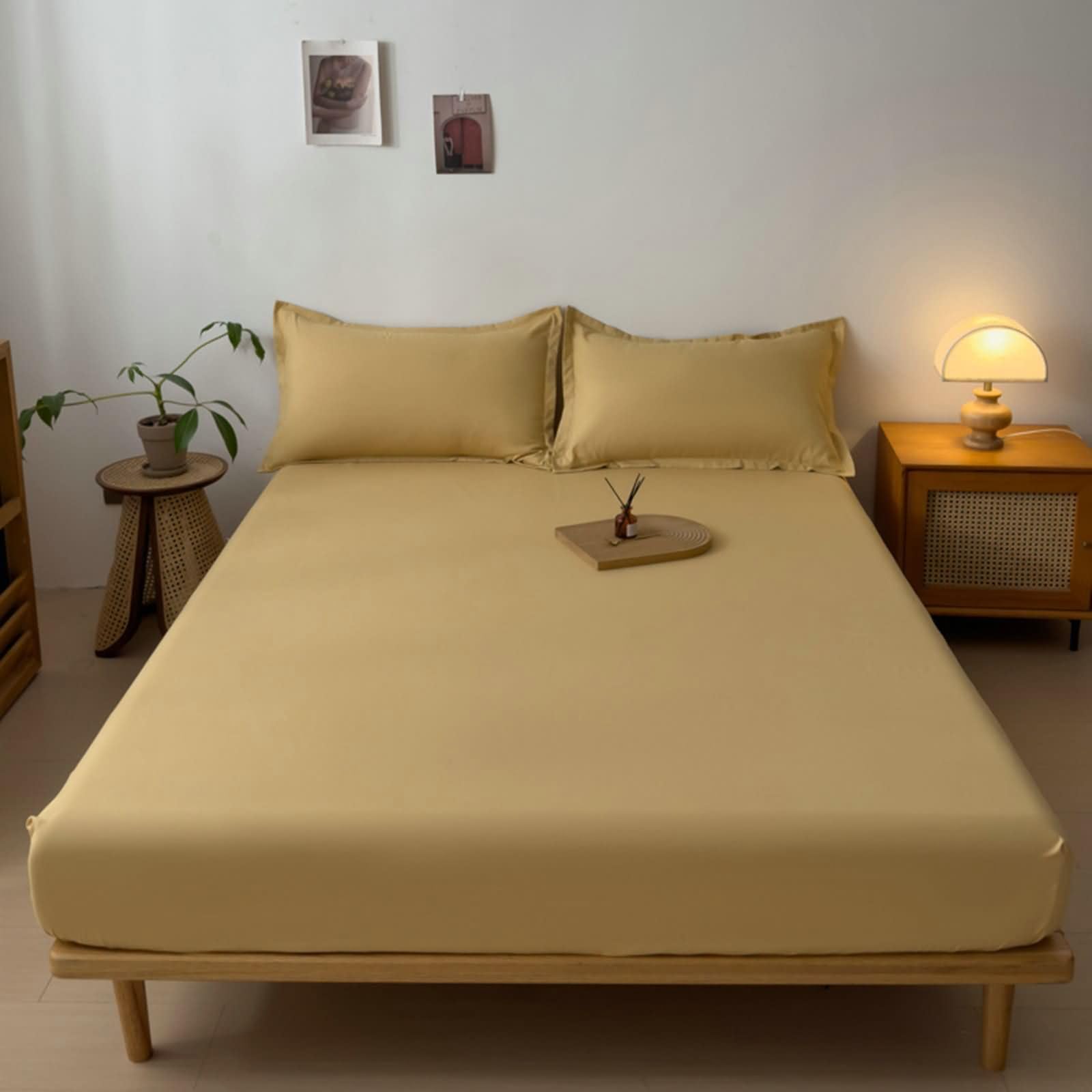 Homxi Full Size Fitted Sheets for Girls,(47 x 78 IN),Queen Bed Fitted Sheets Solid Color King Mattress Protector Fitted Sheet Khaki
