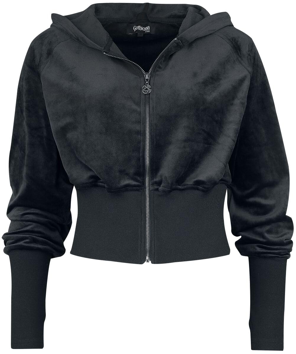 Gothicana by EMP Damen schwarze kurze Kapuzenjacke mit Pentagramm-Anhänger
