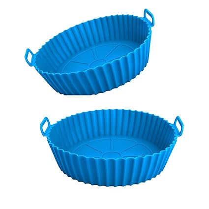 Carrot - Air Fryer Liner - Nonstick Washable Reusable Silicone Air Fryer Basket & Baking Tray, Easy to Clean, Heat Resistant Airfryer Liner (Blue Pack of 2)