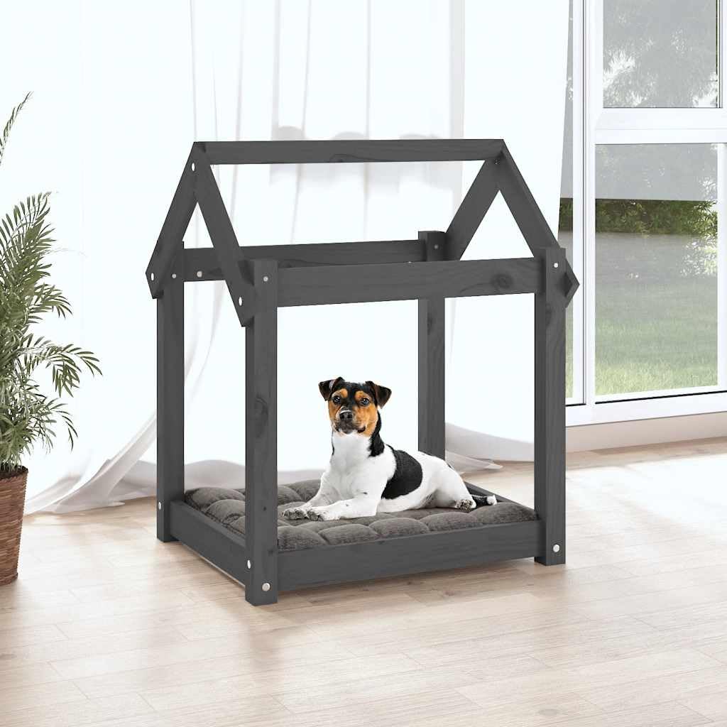 Hundebett Holz 61x50x70cmKiefer Massiv Grau