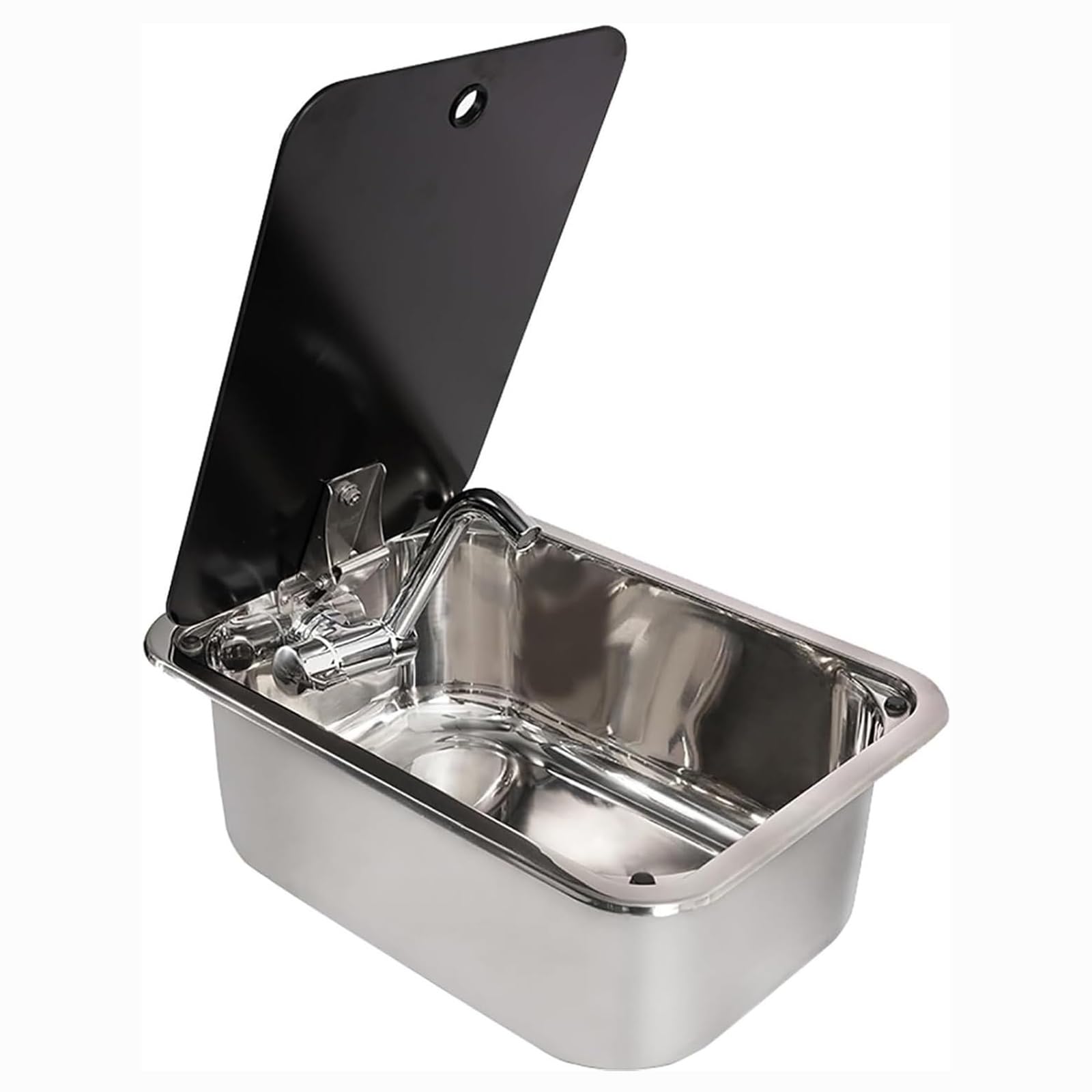 Fregadero para Caravana de Acero Inoxidable 304 con Tapa, 38 X 28 X 14,5 cm, para Exteriores, con Grifo Plegable, Lavabo de Mano, Empotrable